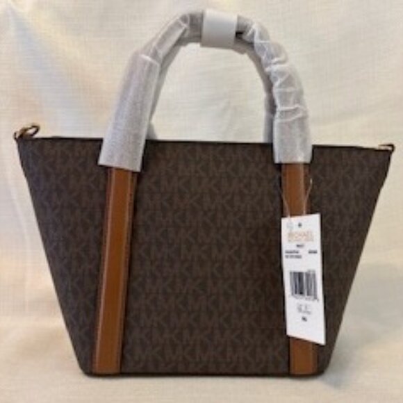 Michael Michael Kors Pratt Small Messenger Tote Crossbody Brown NWT MSRP $448 - Picture 3 of 7
